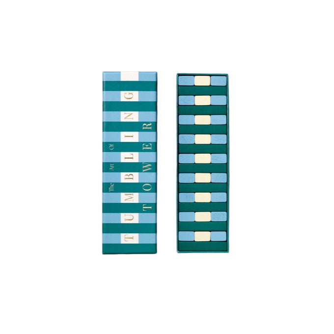 Two green boxes with blue and white striped patterns on a white background